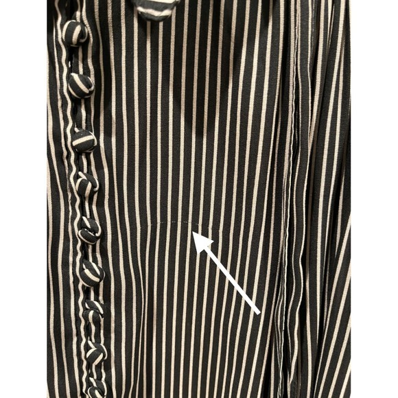 FREE PEOPLE Striped Black Cream Pleat Button Bell Sleeve Blouse - Picture 8 of 10